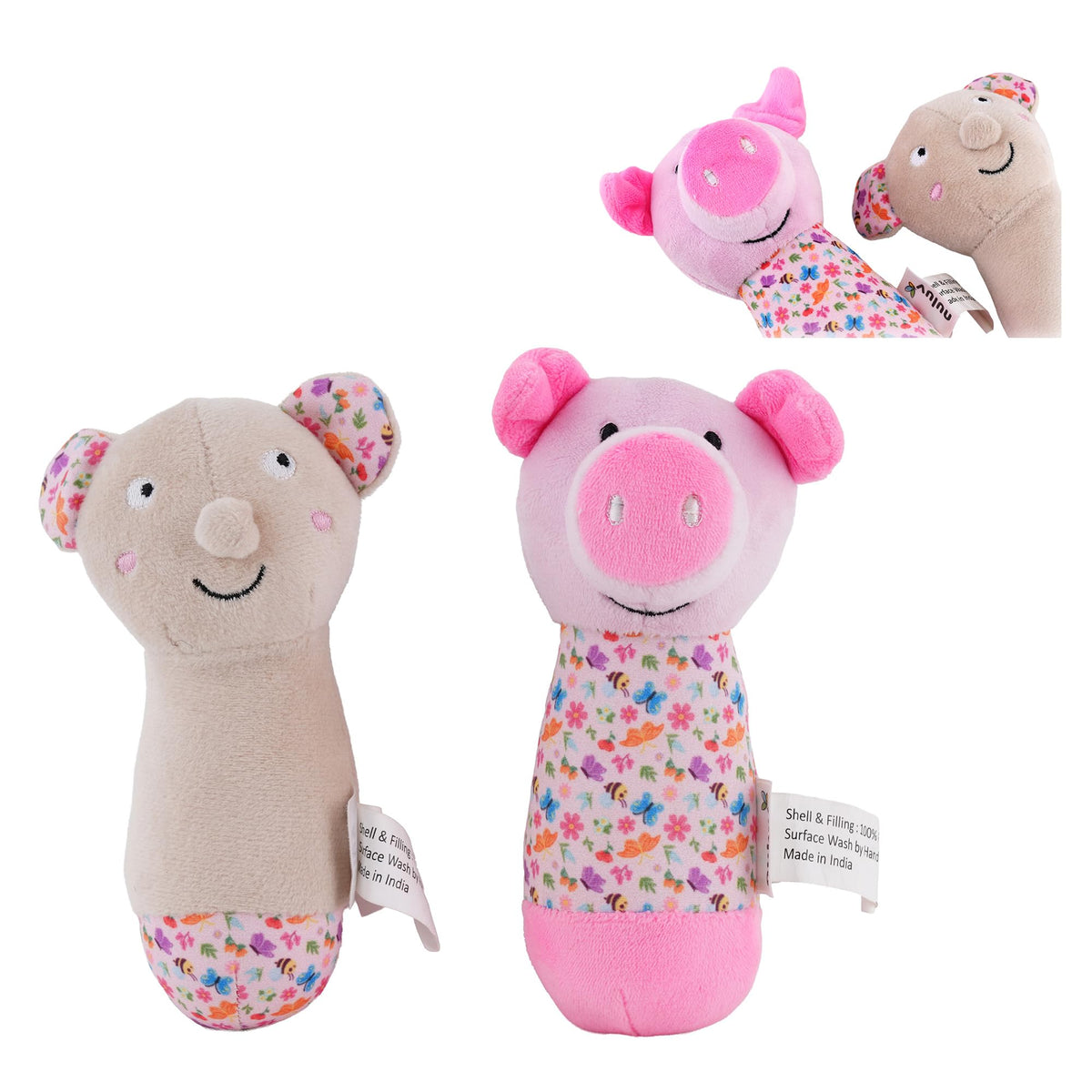 NULUV Sensory Cuddlies for Babies, Soft Plush Toys with Rattle, Squeaker & Crinkle Sounds